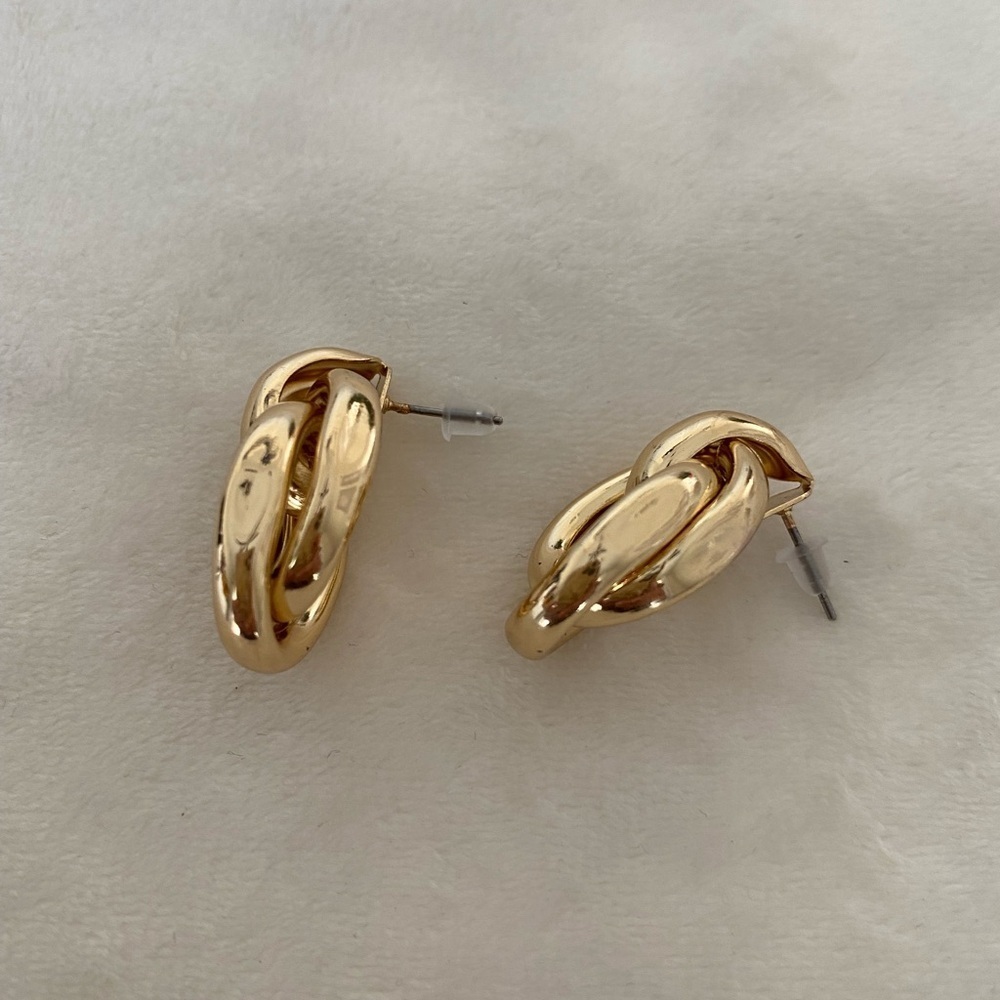 Gold Linked Dangle Hoop Loop Round Statement Earrings New - Picture 6 of 8